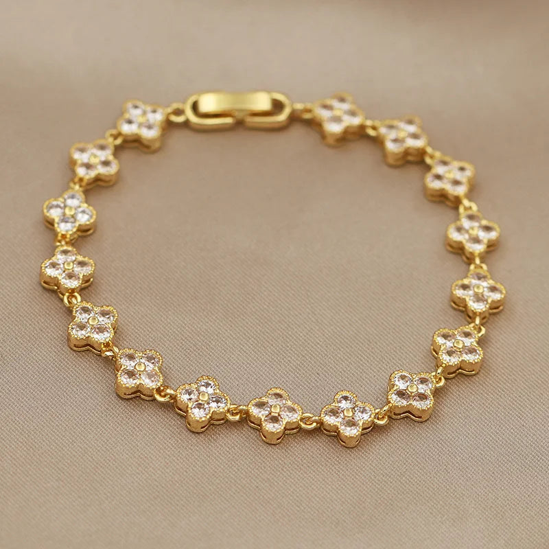 316L Classic Multicolor Crystal Flower Bracelets for Women Luxury Zirconia Bracelets Wrist Jewelry
