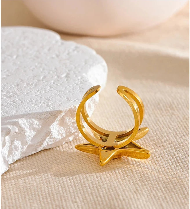 Bague Étoile de Mer Acier Inoxydable - Plaqué Or 18K | Ajustable Esprit Été