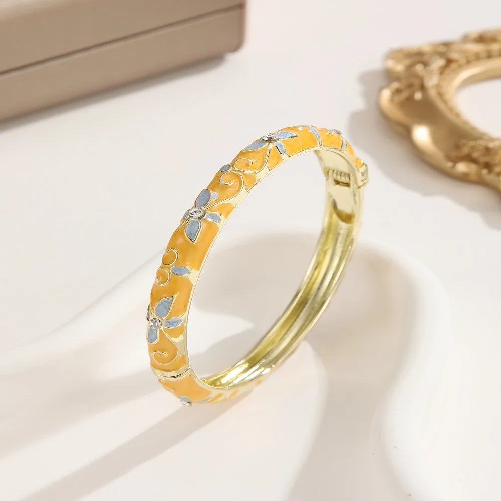 Encrusted Enamel Dropped Glaze Bangle Classic Hollowed-Out Cloisonne Bracelet Elegant Retro Enamel Bracelet Women Gifts