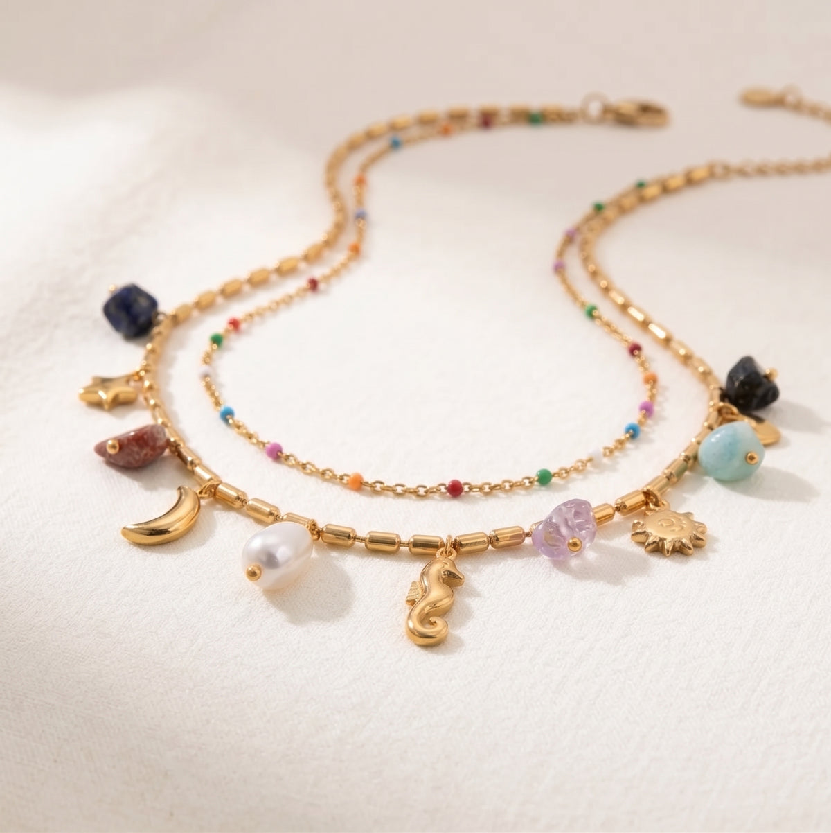 Collier Double Rang Pierre Naturelle