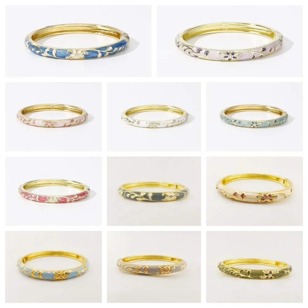 Bracelet Jonc Émail Cloisonné Artisanal - Fleurs Ethniques | 11 Styles