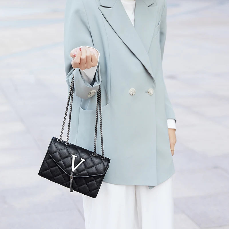 Sac Bandoulière Cuir Matelassé Chaîne