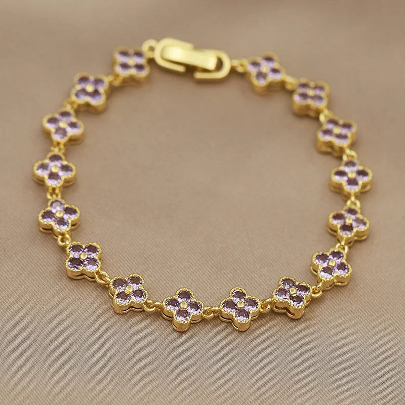 316L Classic Multicolor Crystal Flower Bracelets for Women Luxury Zirconia Bracelets Wrist Jewelry