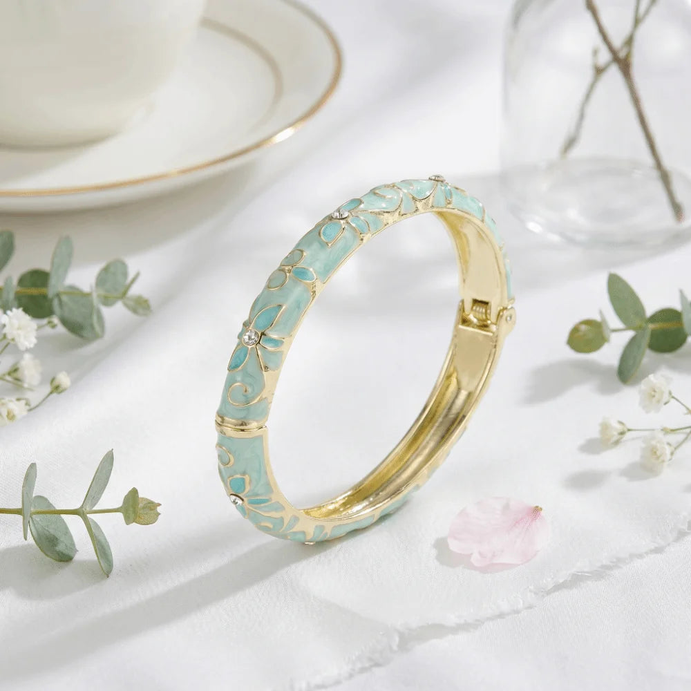 Encrusted Enamel Dropped Glaze Bangle Classic Hollowed-Out Cloisonne Bracelet Elegant Retro Enamel Bracelet Women Gifts