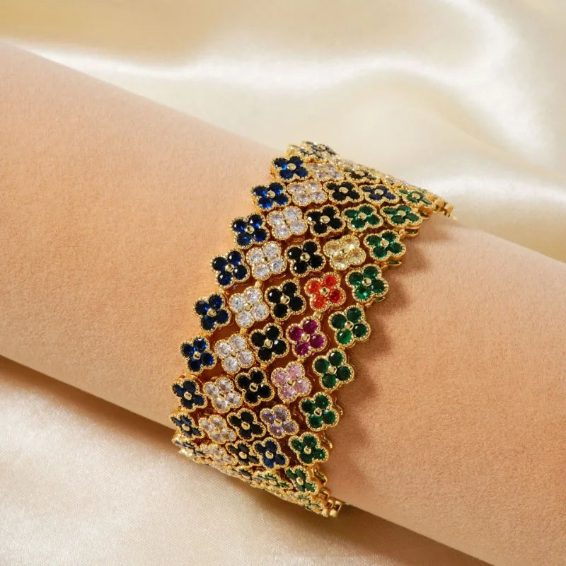Classic Fashion Colored Crystal Flower Lucky Bracelet Women Personalized New Stainless Steel Bracelet Party Jewelry Accessories