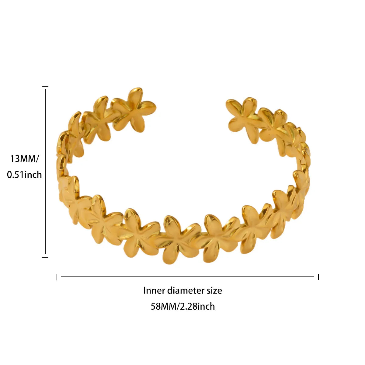 Bracelet Jonc Fleur Acier Doré