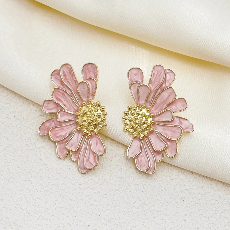 Boucles d'Oreilles Fleur Émail