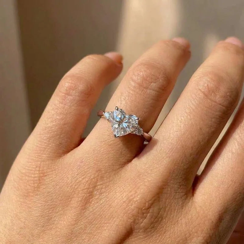 925 Sterling Silver Trendy White Zircon Promise Engagement Heart Rings For Women Party Wedding Bands Classic Jewelry Gifts