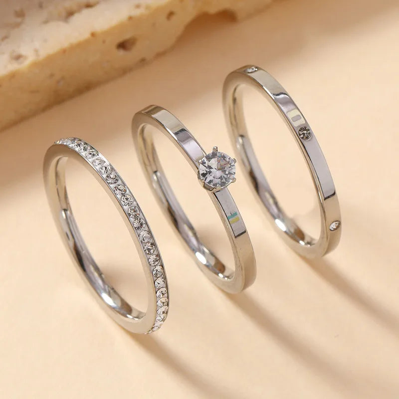 Set de Bagues Acier Inoxydable Zircon