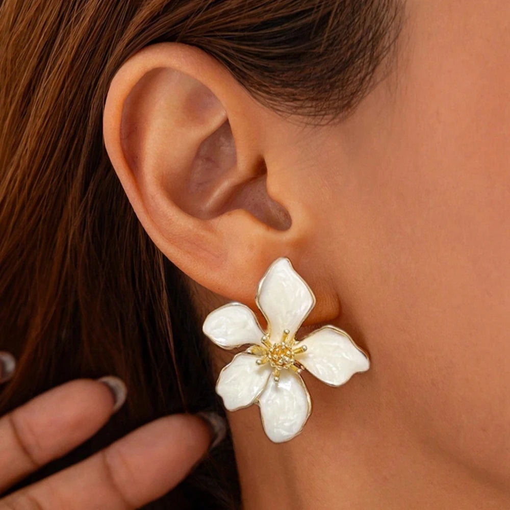 Boucles d'Oreilles Fleur Émail
