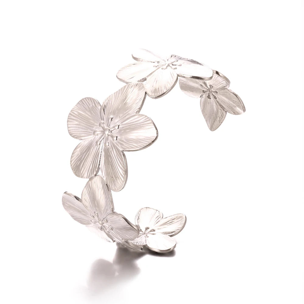 Bracelet Jonc Fleur Acier Doré