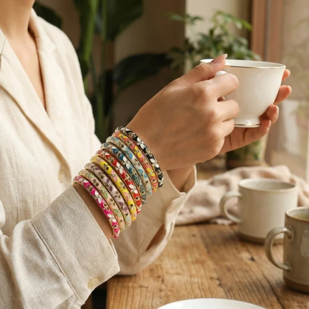 Enamel Vintage Cloisonne Bangle Floral Chinese Chinese Flower Bangle Vintage Ethnic Women's Hand Bracelet Gifts for Women Girl