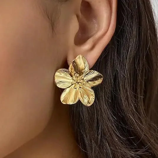Boucles d'Oreilles Créoles Fleur Dorées