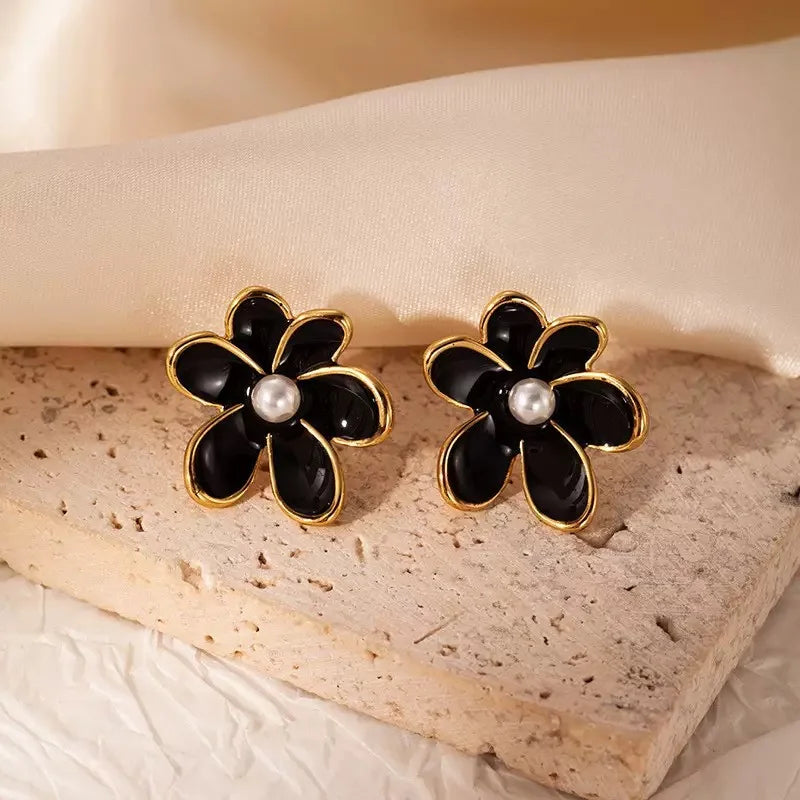 Boucles d'Oreilles Fleur Émail
