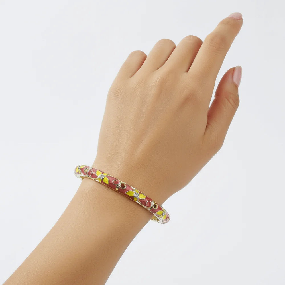 Enamel Vintage Cloisonne Bangle Floral Chinese Chinese Flower Bangle Vintage Ethnic Women's Hand Bracelet Gifts for Women Girl
