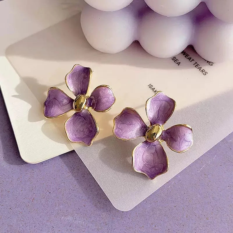 Boucles d'Oreilles Fleur Émail