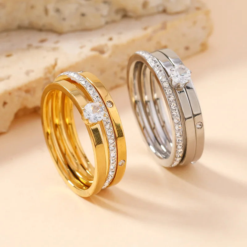 Set de Bagues Acier Inoxydable Zircon