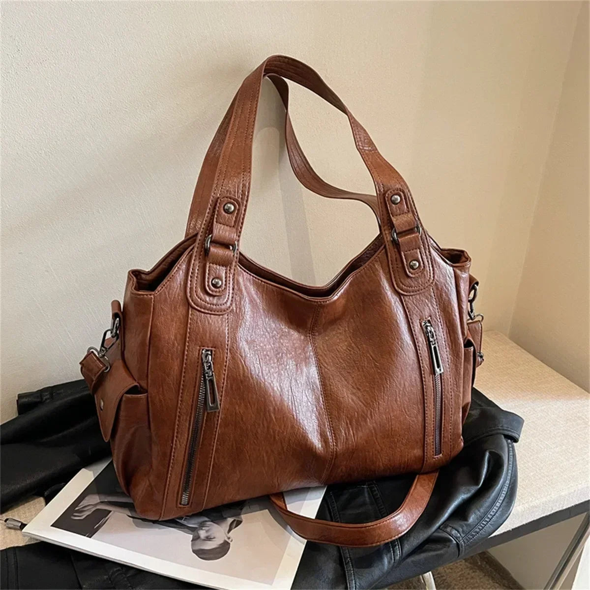 Sac Bandoulière Bicolore Grande Capacité
