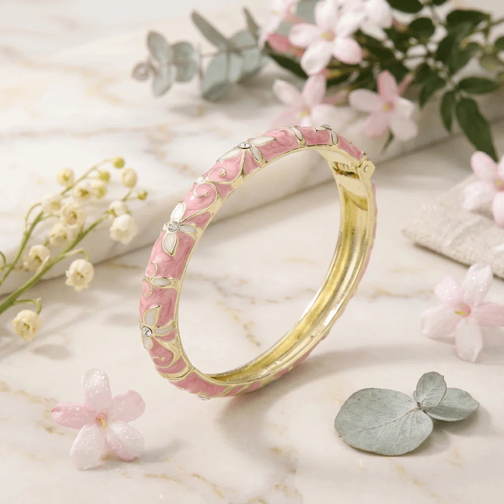Encrusted Enamel Dropped Glaze Bangle Classic Hollowed-Out Cloisonne Bracelet Elegant Retro Enamel Bracelet Women Gifts