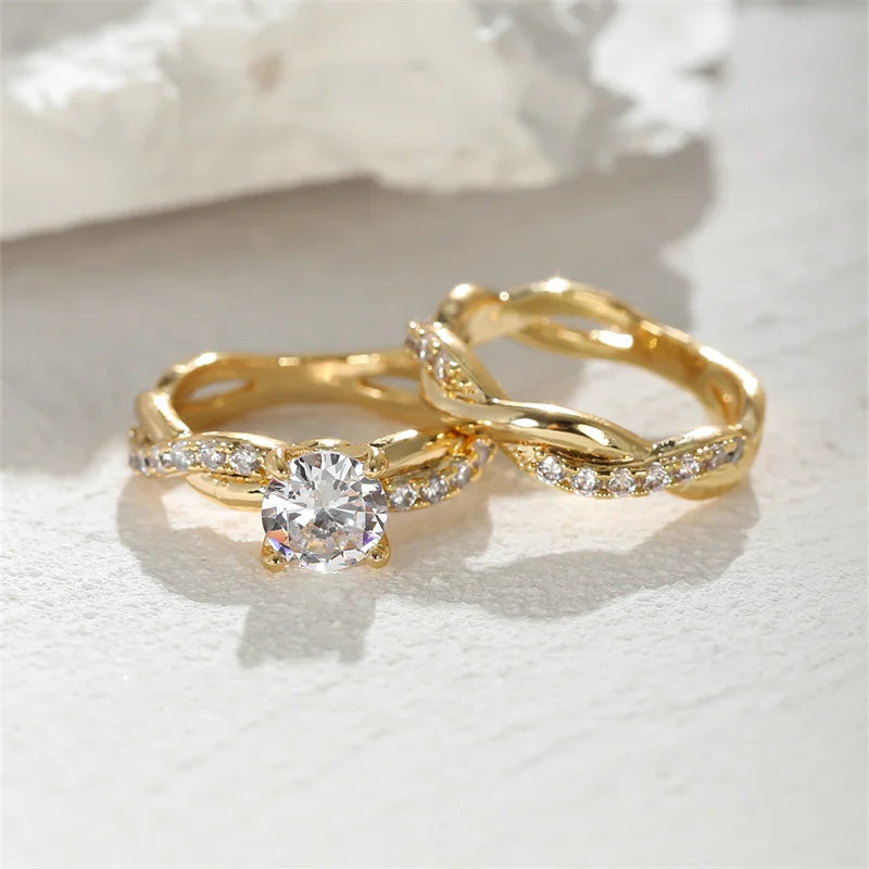 Set bagues mariage zircon doré argent or rose - Maison Masy
