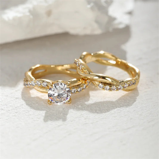 Set bagues mariage zircon doré argent or rose - Maison Masy