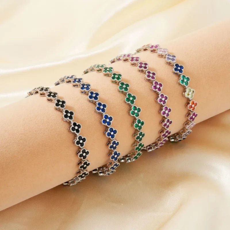 Classic Fashion Colored Crystal Flower Lucky Bracelet Women Personalized New Stainless Steel Bracelet Party Jewelry Accessories