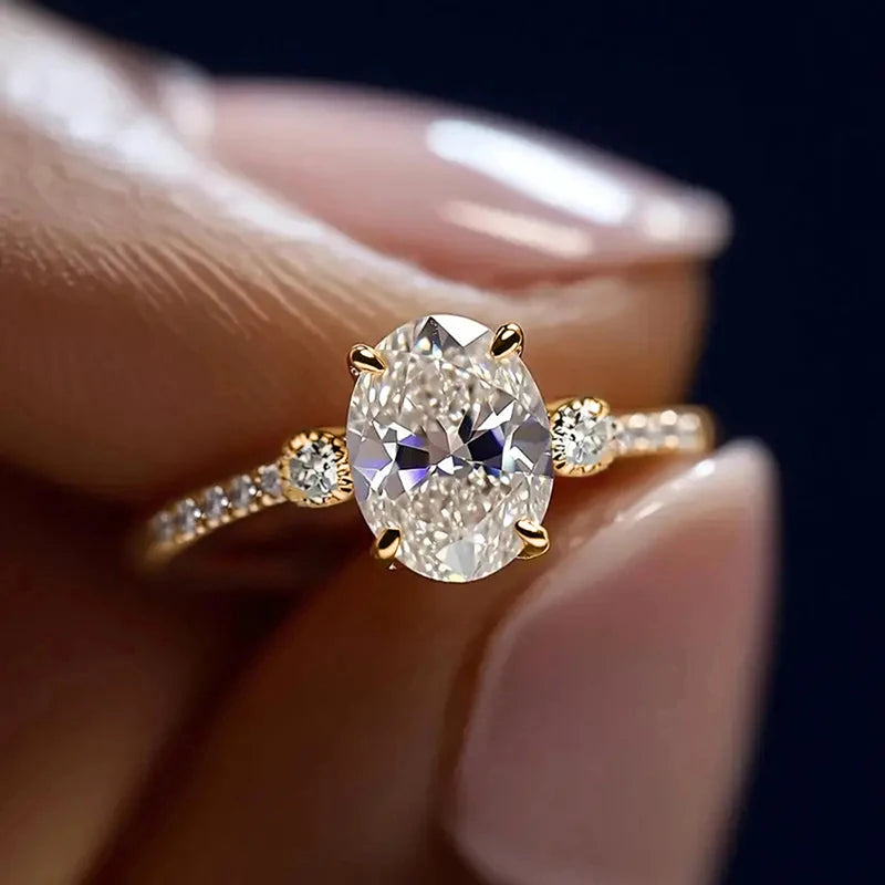 Huitan Classic Oval Cubic Zirconia Wedding Rings for Women Gold Color Temperament Elegant Lady Engagement Rings Eternity Jewelry