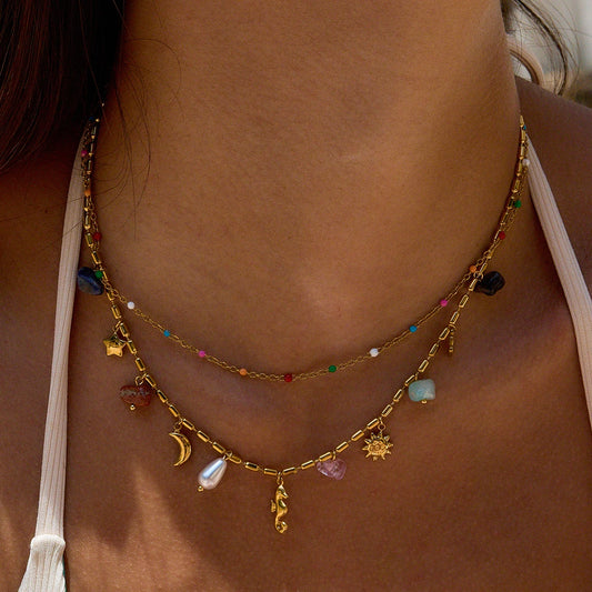 Collier double rang pierre naturelle multicolore - Maison Masy