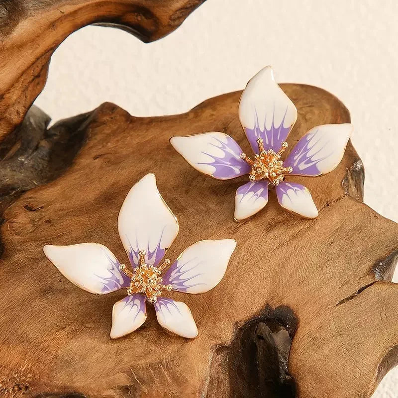 Boucles d'Oreilles Fleur Émail