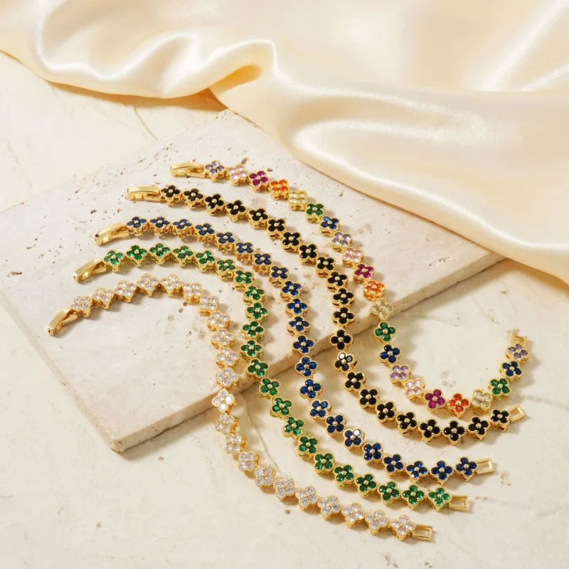 Classic Fashion Colored Crystal Flower Lucky Bracelet Women Personalized New Stainless Steel Bracelet Party Jewelry Accessories