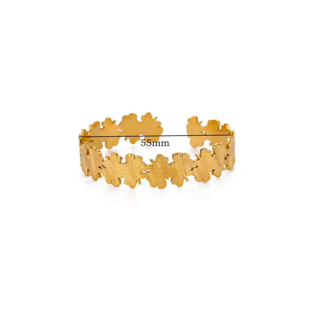 Bracelet Jonc Fleur Acier Doré