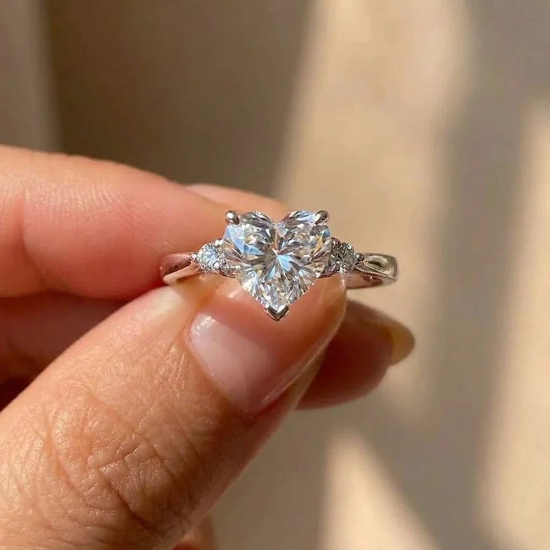 925 Sterling Silver Trendy White Zircon Promise Engagement Heart Rings For Women Party Wedding Bands Classic Jewelry Gifts