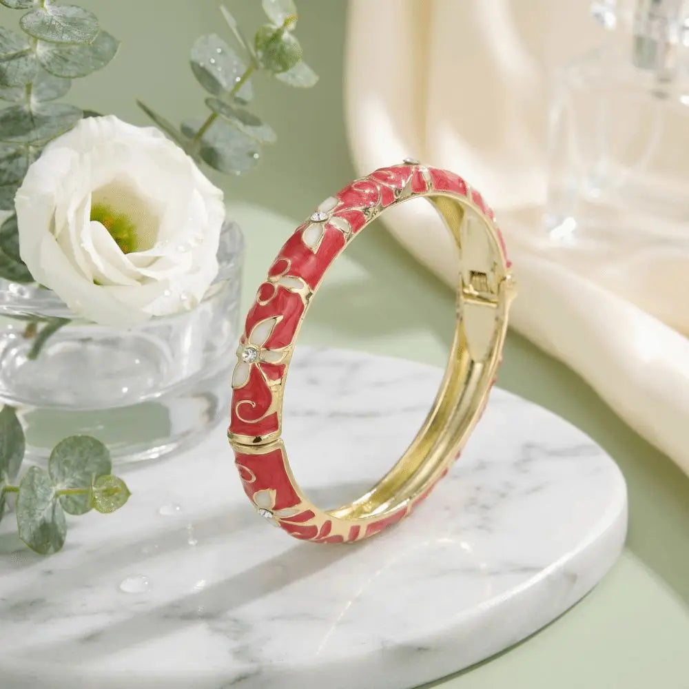 Encrusted Enamel Dropped Glaze Bangle Classic Hollowed-Out Cloisonne Bracelet Elegant Retro Enamel Bracelet Women Gifts
