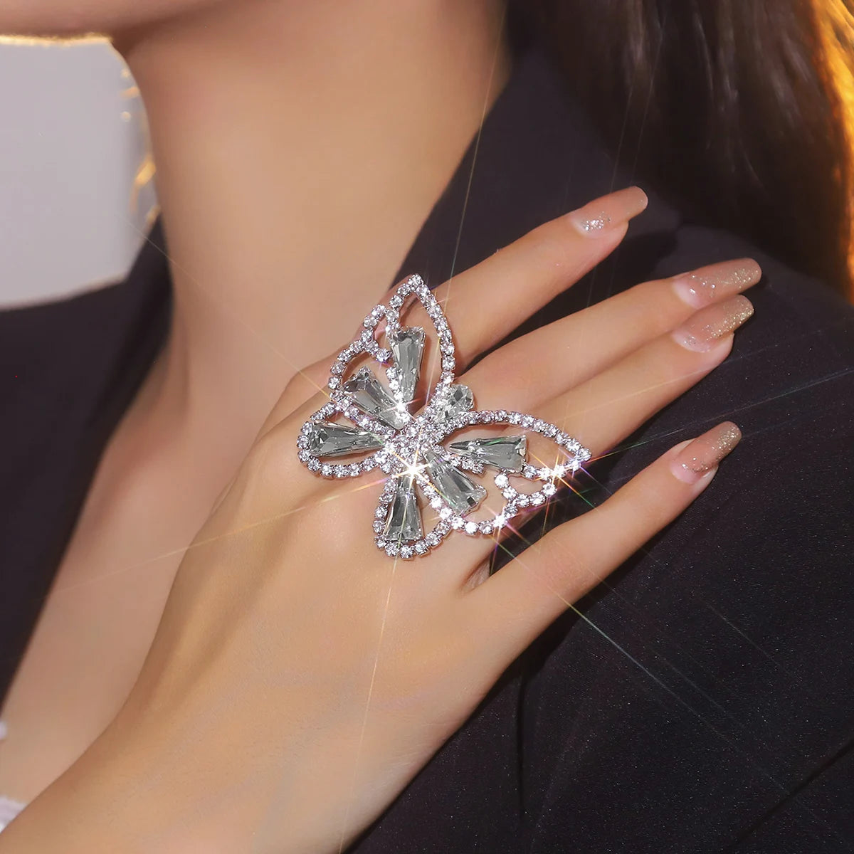 Sliver Crystal Rings for women Big Butterfly Women Wedding Band Cubic Zirconia Statement Rings for women Jewelry Gifts
