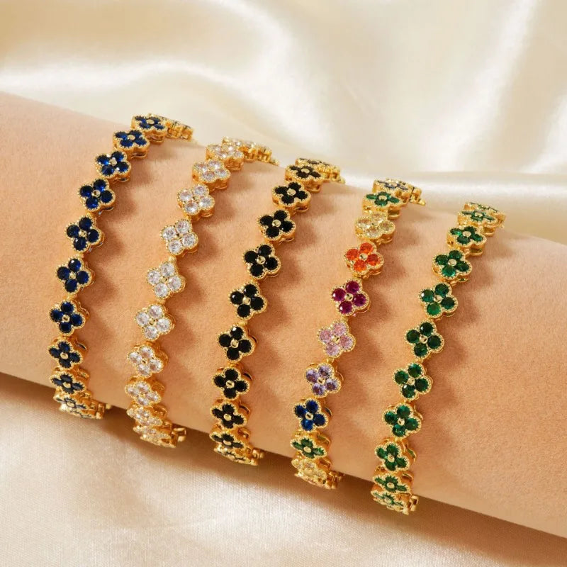 Classic Fashion Colored Crystal Flower Lucky Bracelet Women Personalized New Stainless Steel Bracelet Party Jewelry Accessories