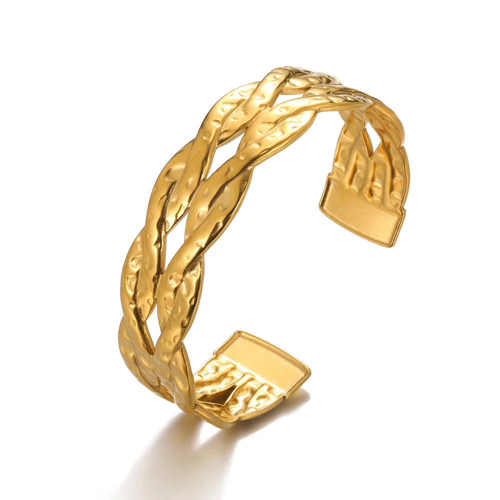 Bracelet Jonc Fleur Acier Doré