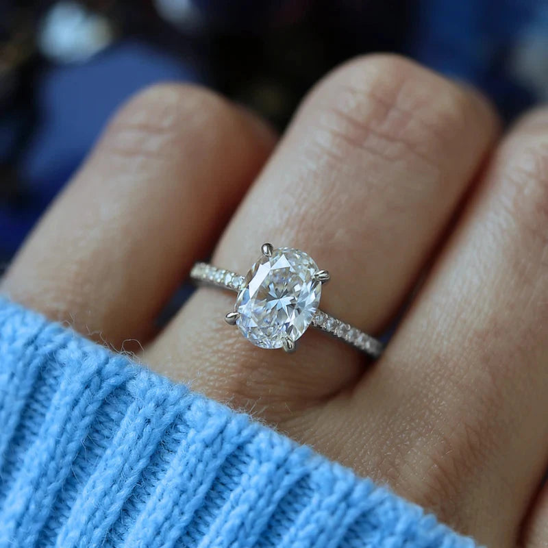 Huitan Classic Versatile Women Oval Shining CZ Ring Simple Style Lady Wedding Accessories Silver Color/Gold Color Party Jewelry