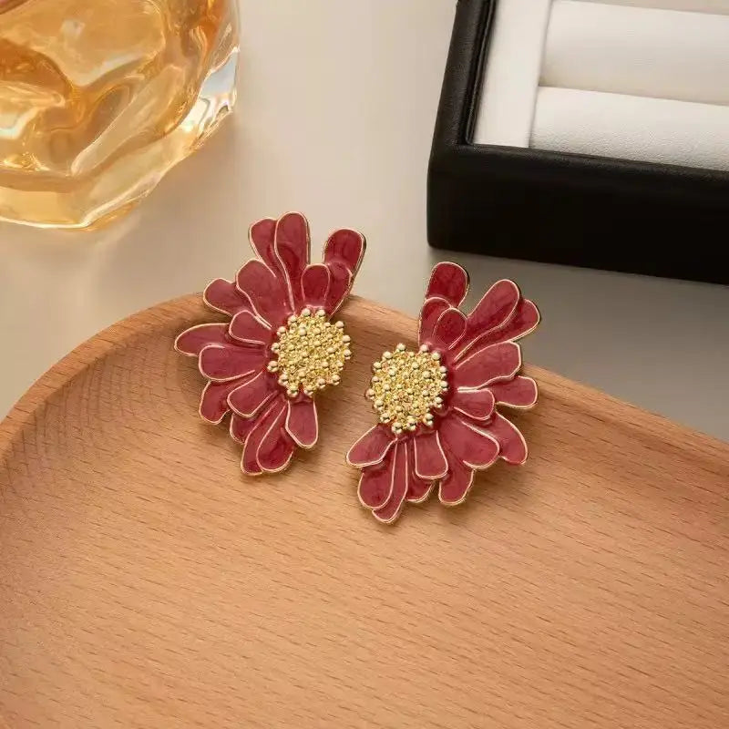 Boucles d'Oreilles Fleur Émail