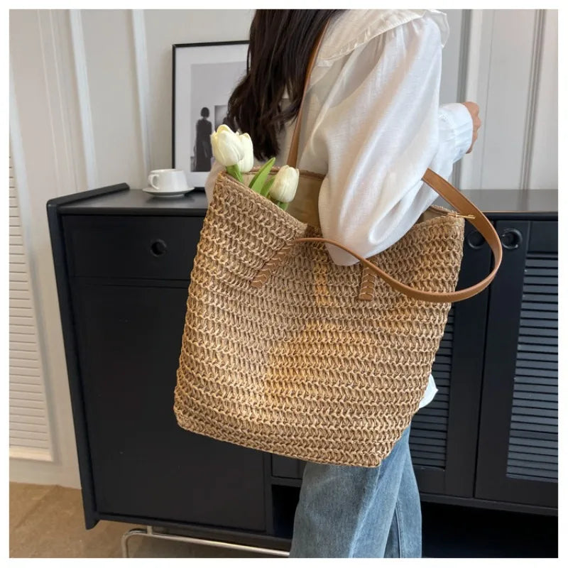 Sac de Plage Paille Bohème Été