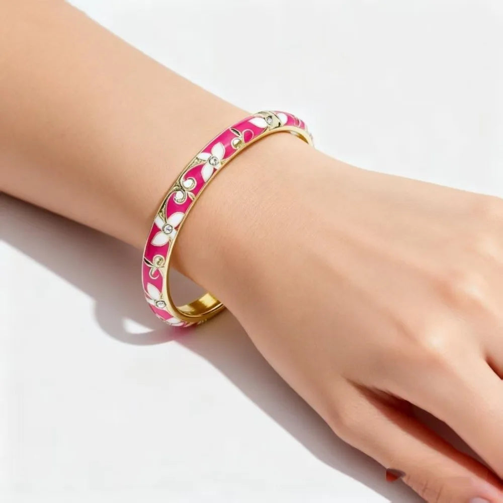 Enamel Vintage Cloisonne Bangle Floral Chinese Chinese Flower Bangle Vintage Ethnic Women's Hand Bracelet Gifts for Women Girl