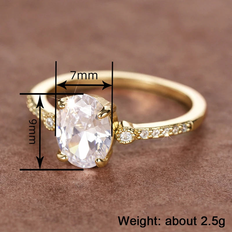 Huitan Classic Oval Cubic Zirconia Wedding Rings for Women Gold Color Temperament Elegant Lady Engagement Rings Eternity Jewelry