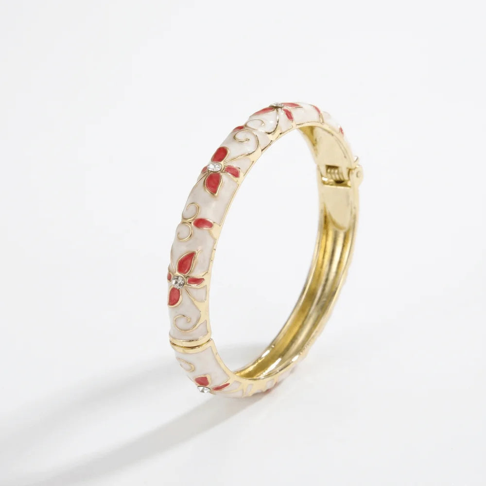 Encrusted Enamel Dropped Glaze Bangle Classic Hollowed-Out Cloisonne Bracelet Elegant Retro Enamel Bracelet Women Gifts