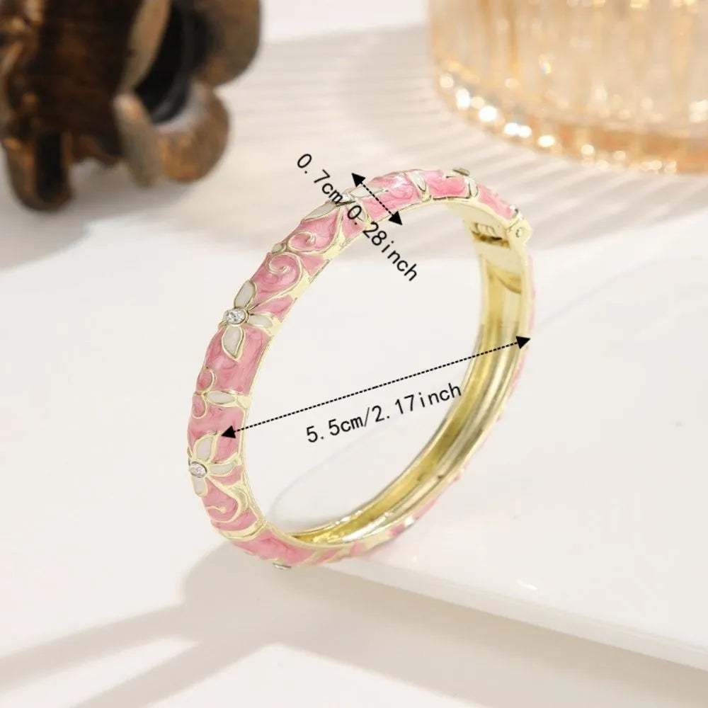 Encrusted Enamel Dropped Glaze Bangle Classic Hollowed-Out Cloisonne Bracelet Elegant Retro Enamel Bracelet Women Gifts