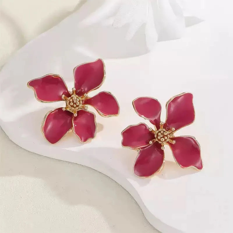 Boucles d'Oreilles Fleur Émail