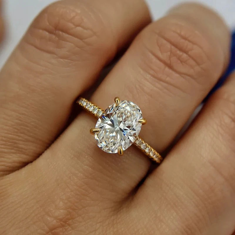 Huitan Classic Versatile Women Oval Shining CZ Ring Simple Style Lady Wedding Accessories Silver Color/Gold Color Party Jewelry
