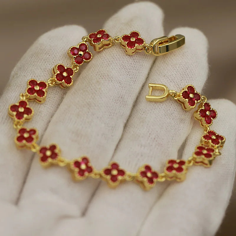 316L Classic Multicolor Crystal Flower Bracelets for Women Luxury Zirconia Bracelets Wrist Jewelry