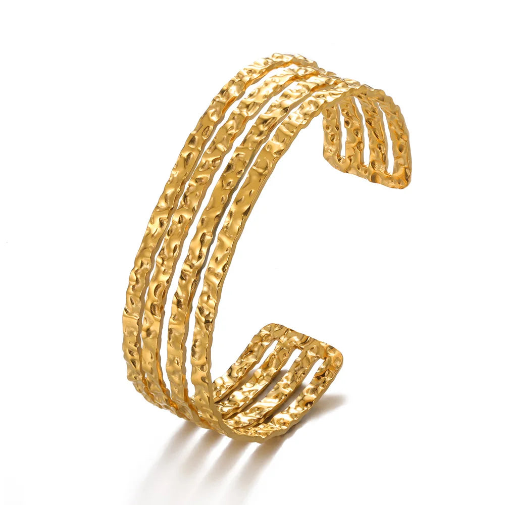 Bracelet Jonc Fleur Acier Doré
