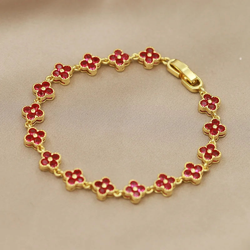 316L Classic Multicolor Crystal Flower Bracelets for Women Luxury Zirconia Bracelets Wrist Jewelry