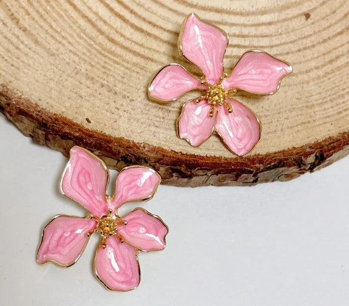 Boucles d'Oreilles Fleur Émail