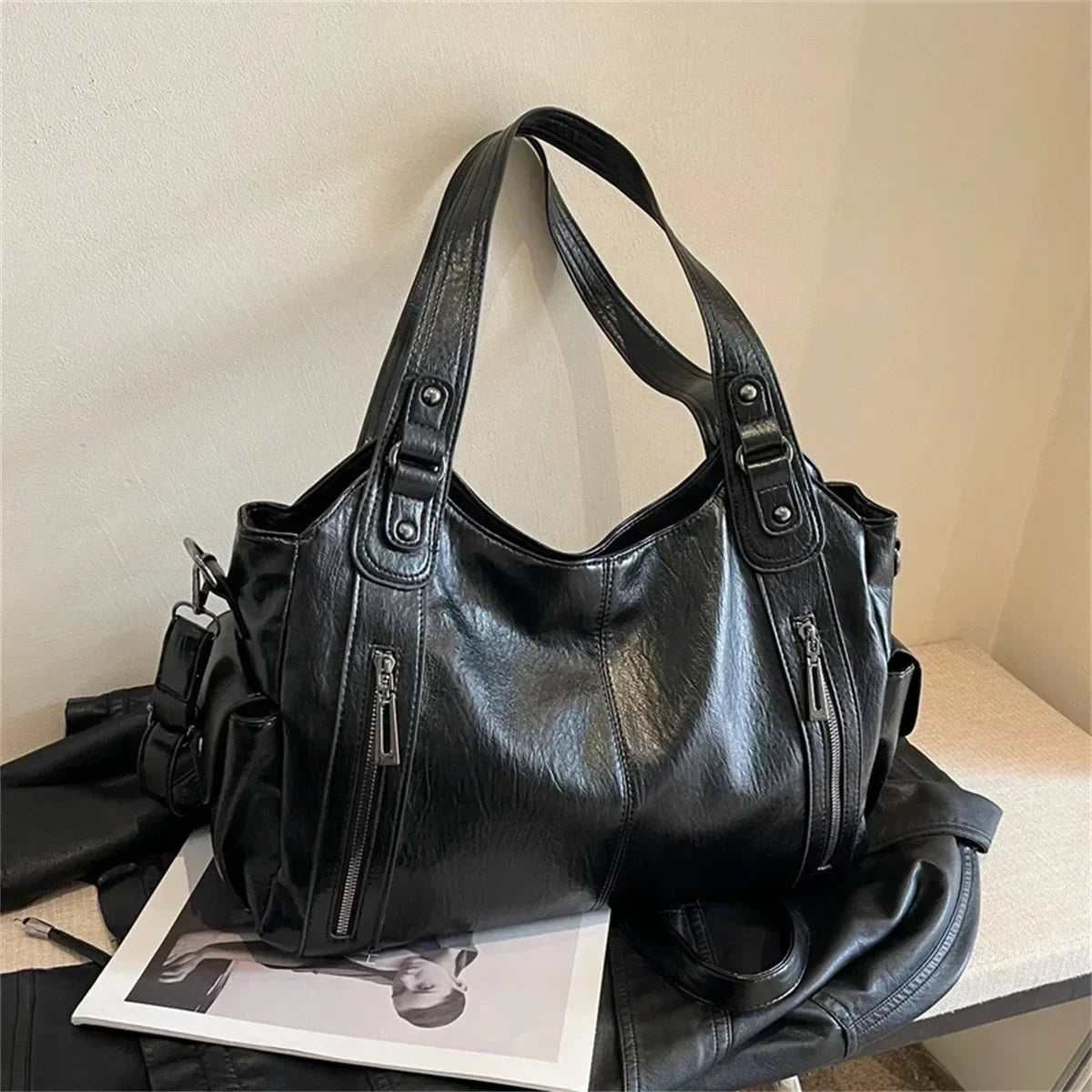 Sac Bandoulière Bicolore Grande Capacité